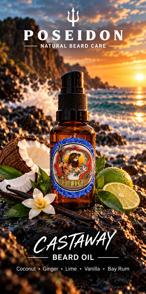 Poseidon Castaway Beard Oil – Coconut, Ginger, Lime, Vanilla and Bay Rum