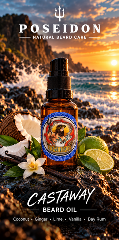 Poseidon Castaway Beard Oil – Coconut, Ginger, Lime, Vanilla and Bay Rum
